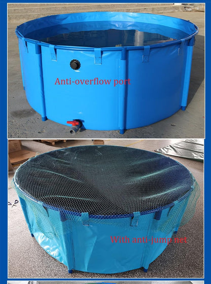 Zeildoek-visvijver zwembad met houder, diameter 150 x 100 cm, vouwbak voor koi en vijvervissen, inklapbare duurzame plastic vijver met houder voor koicultuur, landbouwirrigatie