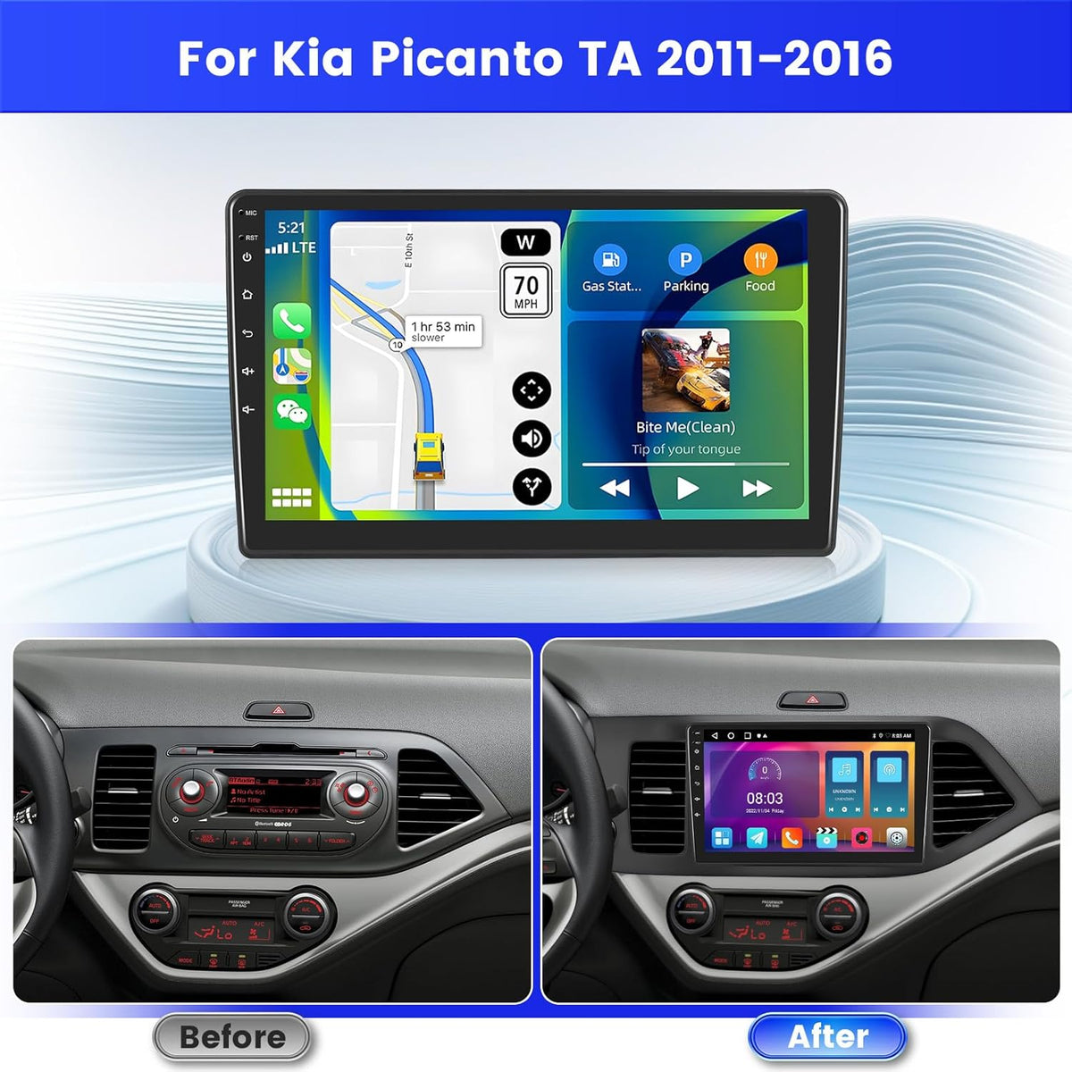 <font dir="auto" style="vertical-align: inherit;"><font dir="auto" style="vertical-align: inherit;">        2+64G Radio for Kia Picanto TA 2011-2016 Android with Wireless CarPlay Android Auto, 9 Inch Car Screen Bluetooth WIFI 26UI GPS FM EQ SWC AHD Rear V