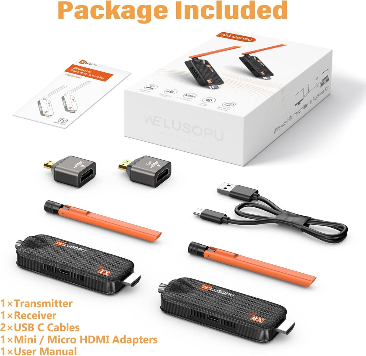 Draadloze HDMI Zender en Ontvanger 2026, 4K-decodering, Tot 6RX, APP Weergave, 5G/1080P Plug&Play HDMI Extender, Streaming Video voor Laptop, TV Box, C-CTV naar TV, Projector, Monitor - 165FT/50 M
