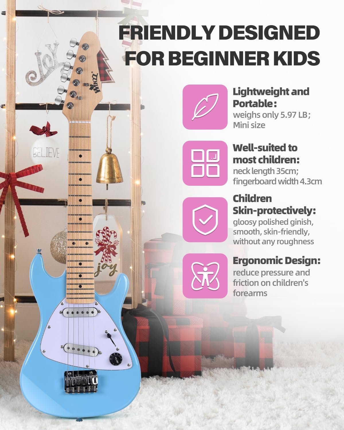 Winzz 30 "Kinderen Elektrische Gitaar Beginner Elektrische Gitaar Set voor Kinderen (Blauw)