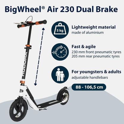 Hudora BigWheel Air Dual Brake Luchtbanden-scooter - Big Wheel Scooter met handrem - step luchtbanden - City Scooter