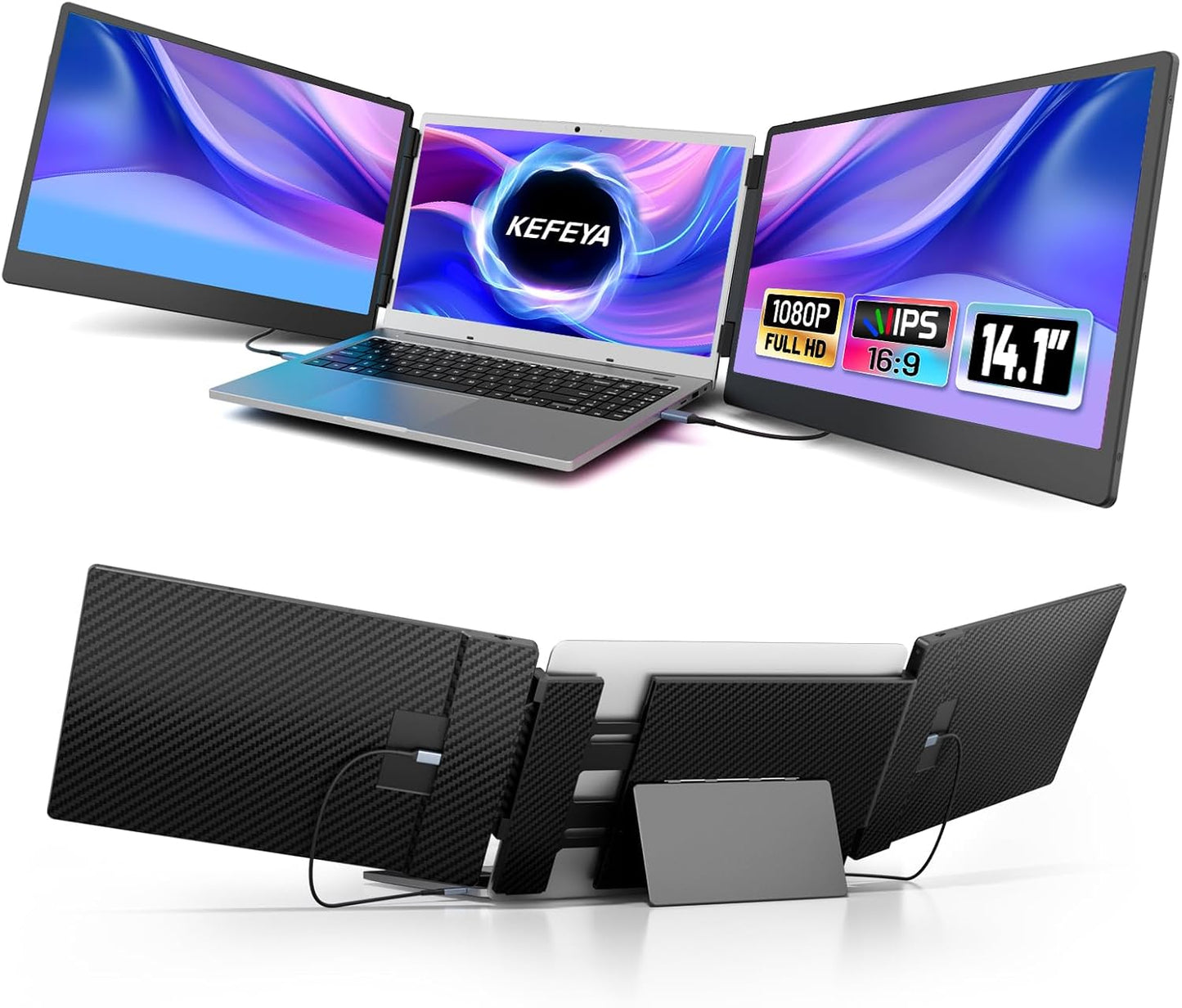 KEFEYA Laptop Screen Extender, 14.1" FHD 1080P IPS Portable Monitor with Sturdy Metal Kickstand, Works for Windows/Chrome/Mac/switch/PS5