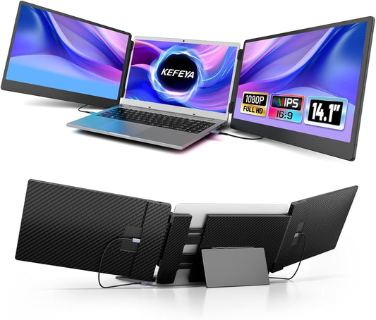 KEFEYA Laptop Screen Extender, 14.1" FHD 1080P IPS Portable Monitor with Sturdy Metal Kickstand, Works for Windows/Chrome/Mac/switch/PS5
