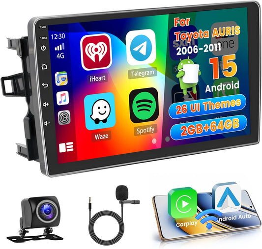 Android Radio voor Toyota Auris – Autoradio – Multimedia Speler – Navigatiesysteem – Touchscreen Radio – 9-inch IPS Scherm – Draadloze CarPlay & Android Auto