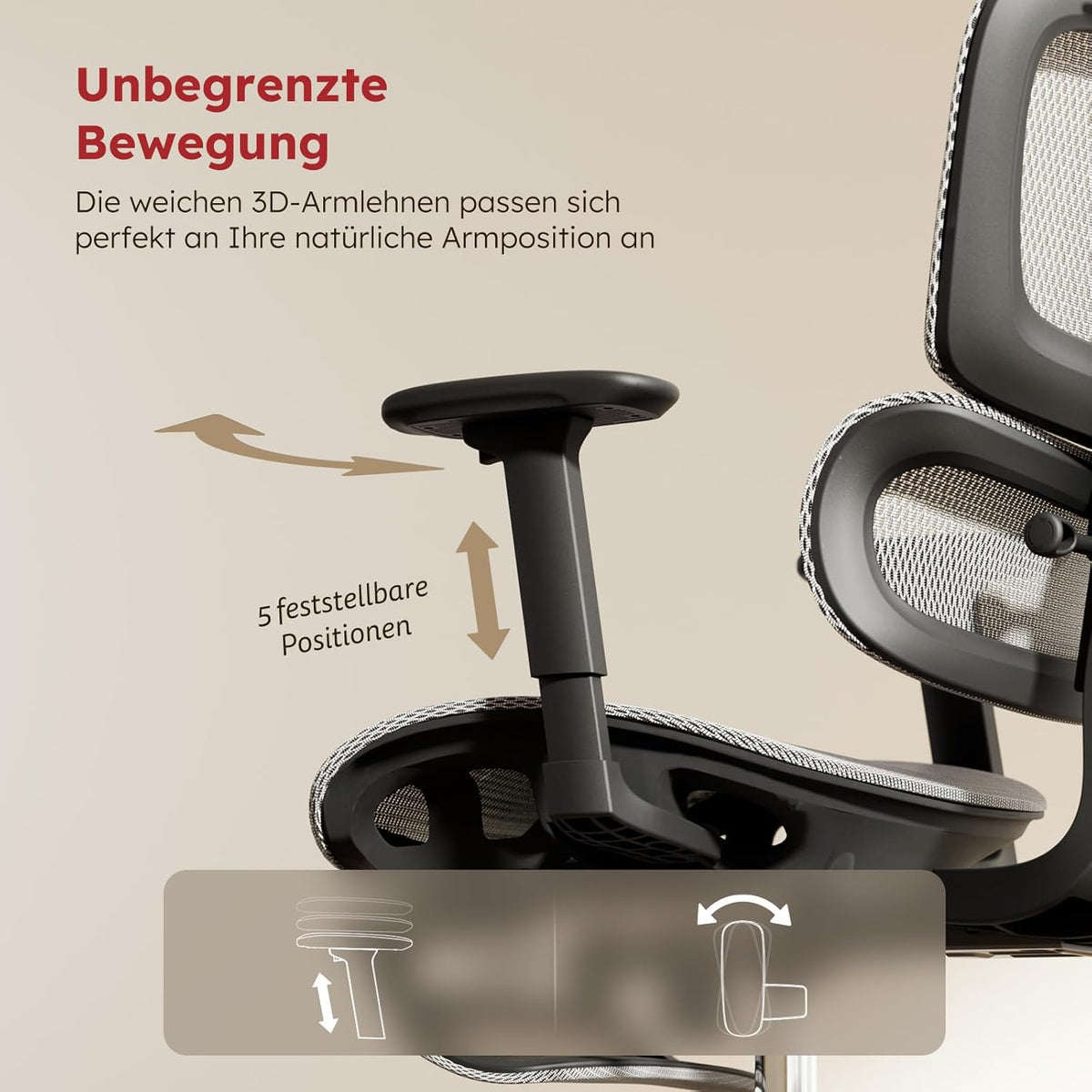 Ergonomische Bureaustoel – Bureaustoel Kantoorstoel Werkstoel Stoel Meshstoel – Volledig Mesh Design – Afneembaar Zitkussen – Uittrekbare Voetensteun – 3D Verstelbare Armleuningen – Zelfaanpassende Lendensteun – 360° Draaibaar – Lichtgrijs