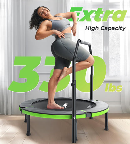 BCAN Indoor trampoline, 102 cm fitness minitrampoline, opvouwbaar, voor volwassenen met verstelbare handgreep, maximale belasting 150 kg, ideaal voor hometraining en fitnesstraining