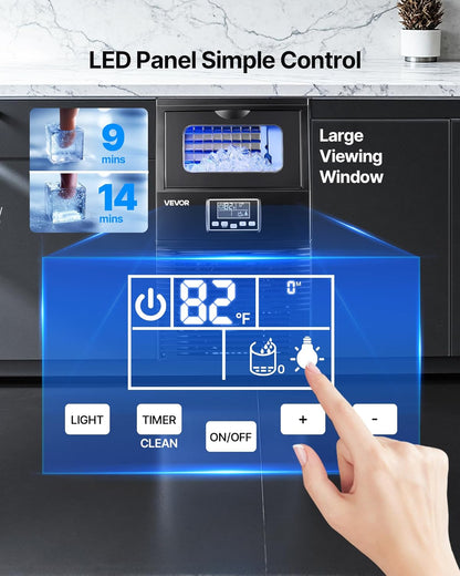 VEVOR Commerciële ijsblokjesmachine, ijsblokjesmaker voor 36 kg/dag met 5 kg inhoud voor tafelvloer van roestvrij staal met zelfreinigend led-display