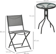 Tuinstoelen - Tuinmeubelen - 3-Delige - Tuin Eettafelstoelen - met 2 Inklapbaar Stoelen - 1 Tafel - Bistroset - Moderne Stijl - Weerbestendig - Stabiel - Ruimtebesparend - Onderhoudsvriendelijk - 50 x 72 cm Tafel - 46 x 52 x 86 cm Stoel - Zwart/Grijs