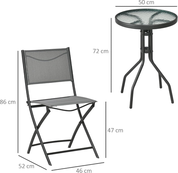 Tuinstoelen - Tuinmeubelen - 3-Delige - Tuin Eettafelstoelen - met 2 Inklapbaar Stoelen - 1 Tafel - Bistroset - Moderne Stijl - Weerbestendig - Stabiel - Ruimtebesparend - Onderhoudsvriendelijk - 50 x 72 cm Tafel - 46 x 52 x 86 cm Stoel - Zwart/Grijs