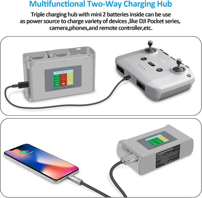 Mini Drone Accu Set – Vervangbare Batterij – Reserve Accu – Droon Accu – Vliegaccu – 2400 mAh Capaciteit – Slimme LED Triple Oplader Tweerichtingsfunctie