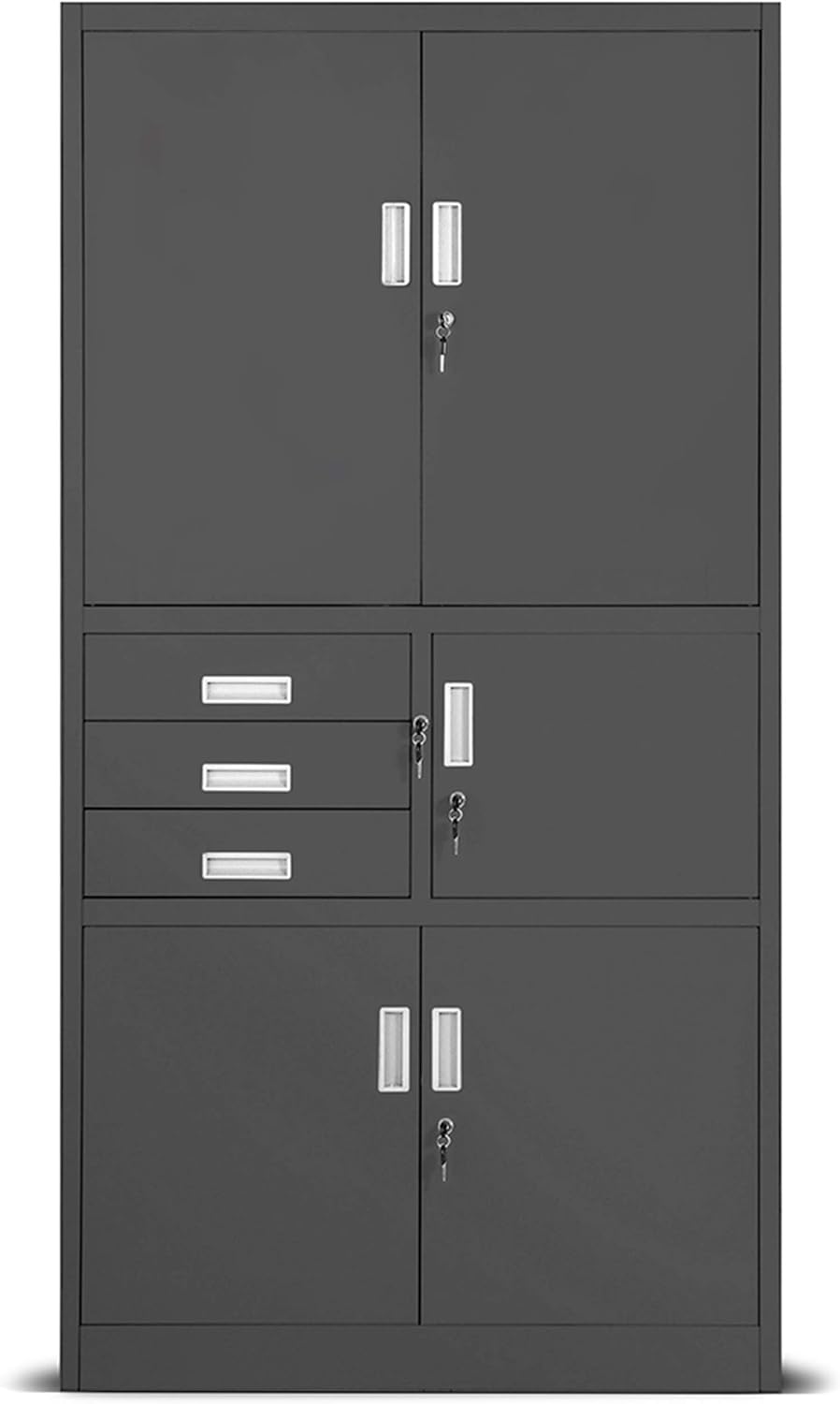 Filing Cabinet C018S II Office Cabinet Metal Cabinet Safe Box Secret Box 3 Drawers Powder Coating 185cm x 90cm x 40cm (Black) - QUORE