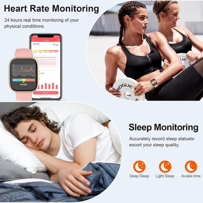 Smartwatch voor heren met oproep, 4,6 cm (1,85 inch), 100 sportmodi, ademfrequentie-monitor, hartslag- en slaapmonitor, waterdicht, IP68, intelligent dameshorloge met doe-het-zelf wijzerplaat, roze