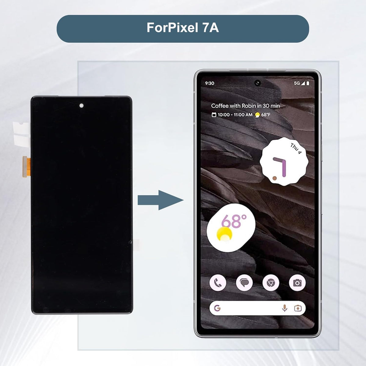 Vervangend lcd-display, compatibel met Google Pixel 7A GWKK3 GHL1X 6,1 inch lcd-display, touchscreen, montage met tools, ondersteuning voor vingerafdruk (met frame)