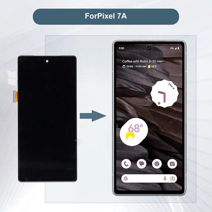 Vervangend lcd-display, compatibel met Google Pixel 7A GWKK3 GHL1X 6,1 inch lcd-display, touchscreen, montage met tools, ondersteuning voor vingerafdruk (met frame)