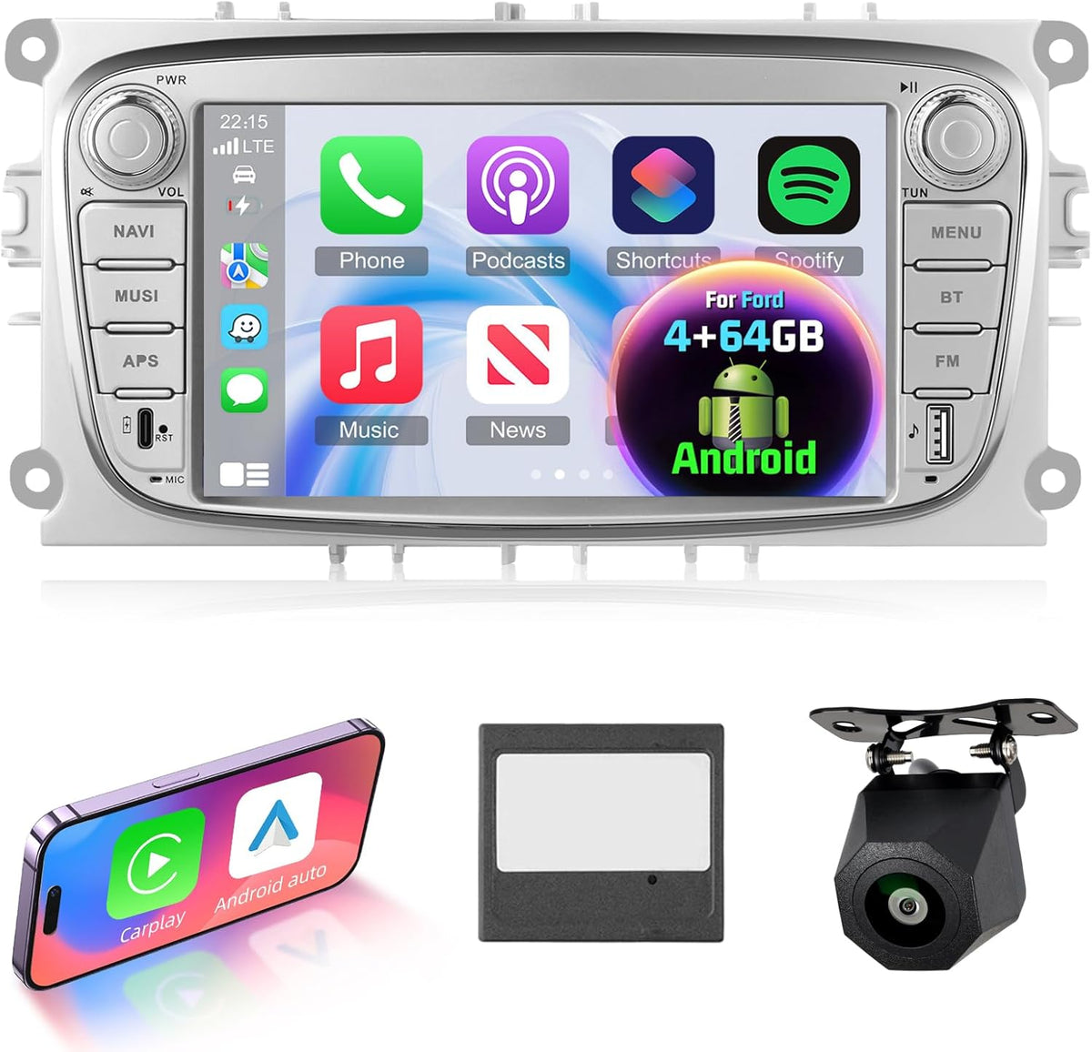 Android autoradio – Autoradio – Inbouwradio – Dubbel-DIN radio – Navigatiesysteem – 7 inch touchscreen – Android 13 4+64GB – Draadloze CarPlay & Android Auto