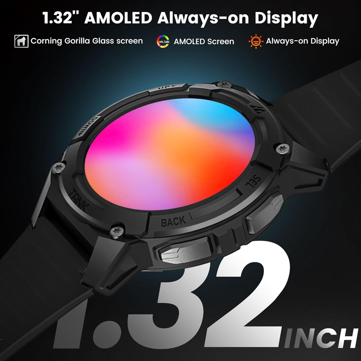 KOSPET Tank S2 Smartwatch voor dames en heren, met GPS en telefoonfunctie, 5 ATM waterdicht, fitnesstracker met AMOLED-display, bewaking van hartslag, SpO2, slaap, cyclusbewaking, 170+ sportmodi
