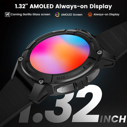 KOSPET Tank S2 Smartwatch voor dames en heren, met GPS en telefoonfunctie, 5 ATM waterdicht, fitnesstracker met AMOLED-display, bewaking van hartslag, SpO2, slaap, cyclusbewaking, 170+ sportmodi
