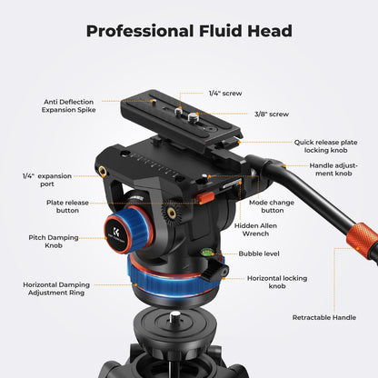 Videostatief – Camerastatief – Fotostatief – Driepootstatief – Tripod – Verstelbaar Van 89 Tot 191 Cm – Aluminiumlegering Met 360°-Vloeistofkop