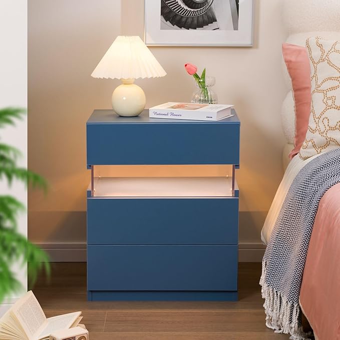 Nachtkastje met LED - Kast - Tafel - Slaapkamerdecoratie - Opbergruimte - 60 cm x 37 cm x 50 cm - Paars