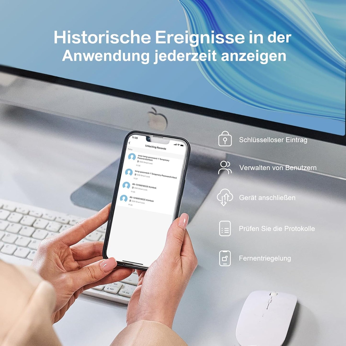 Lockin Smartes Türschloss G30 mit Keypad Pro, WLAN & App-Steuerung, Auto-Lock, Alexa- & Google-kompatibel, keyless Entry elektronisches türschloss, Fingerprint, Zutrittscode, Grau