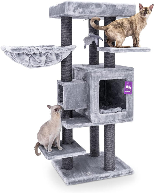 Kattenkrabpaal – Krabpaal – Krabboom – Kattenmeubel – Krabmeubel – Grijs – 134 cm Hoog – Dikke Ø 9 cm Sisalstammen