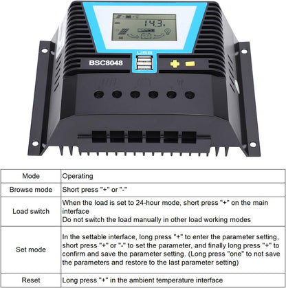 Solar Charge Panel,Solar Charger Controller, Battery Intelligent Regulator Zonne-energie, Discharge Control Regulator, voor verschillende batterijen BSC8048 80A 12V/24V/36V/48V Charging Control
