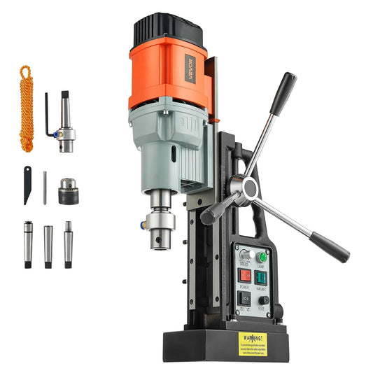 VEVOR Magnetic Drill 1550 W, Drill Diameter 60 mm, Power 13000 N, Stroke Max 200 mm, with Morse Gel, Adjustable Speed, Column Drill for Metal Surfaces, DIY