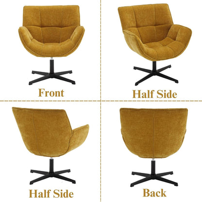 Draaifauteuil – Fauteuil – Lounge Stoel – Accentstoel – Zithoek Stoel – Gele Chenille Bekleding – 360° Draaifunctie – Compact Formaat