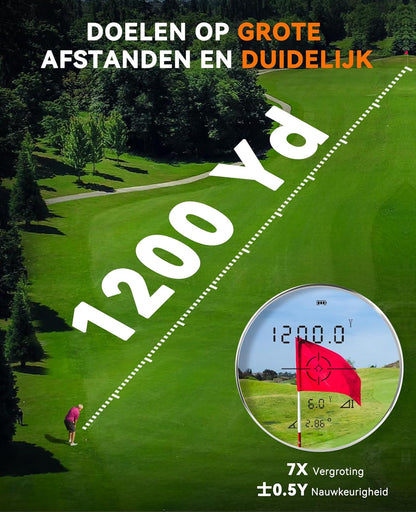 SUNPOW Golf Afstandsmeter met Helling, 1200 Yards, 7X Hoge Precisie Afstandsmeter Loep voor Golf & Jacht, Vlaggenstok Vergrendeling Trilling, Oplaadbare Afstandsmeter met Magnetische Strip