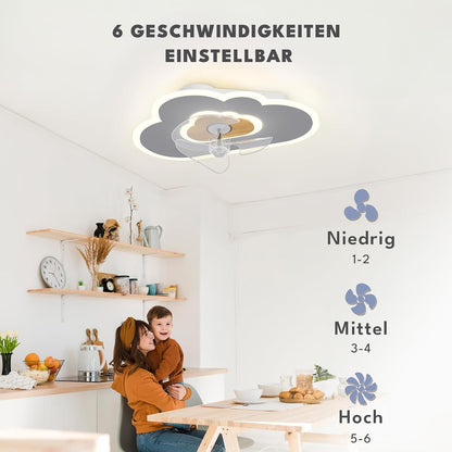 Plafondventilator met verlichting Dimbaar Wolke Ventilator Plafondlamp Houten LED Plafondventilator met afstandsbediening 52W 6 Wind Modern plafondventilatorlicht voor woonkamer slaapkamer,60CM