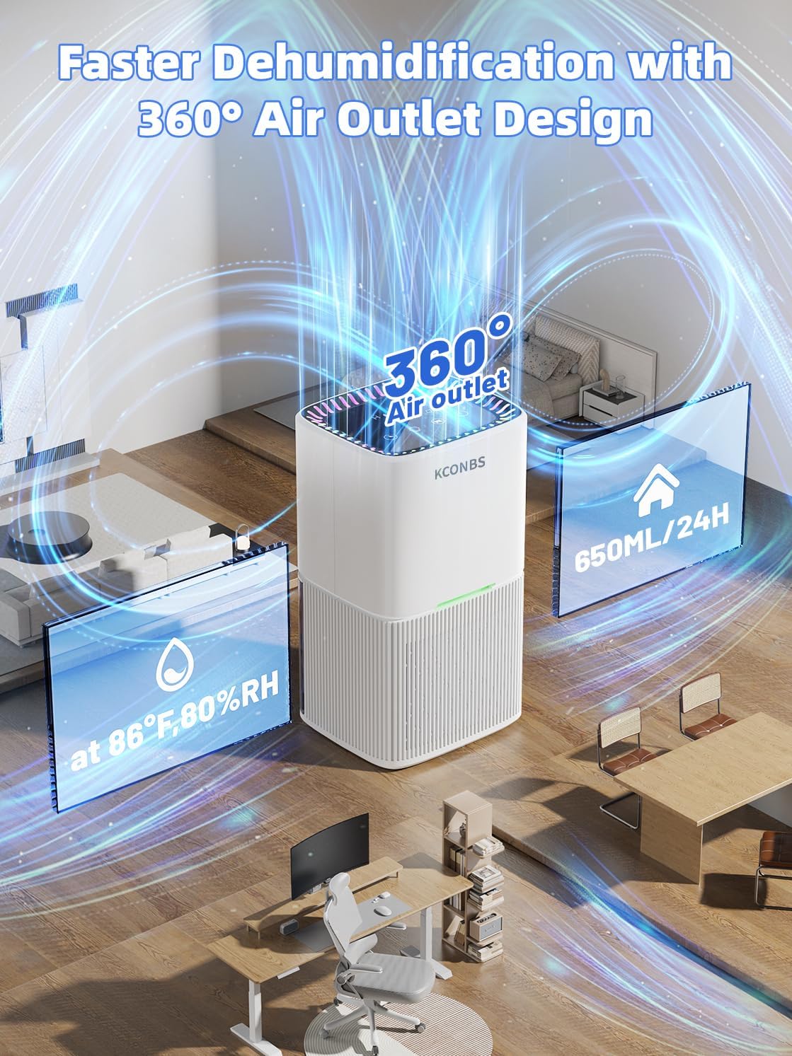 Luchtontvochtiger, 1800 ml, elektrische luchtontvochtiger, luchtontvochtiger met led-display en 7 kleuren, automatische uitschakeling, 24-uurs timer, 650 ml/dag, voor badkamer en slaapkamer