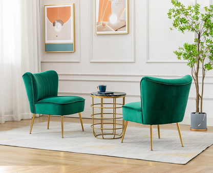 chairus Velvet Tub Chair No Armrest Single Sofa Chair with Metal Legs Upholstered Accent Chair Modern Long Chair for Balcony Living Room (Green-1) - QUORE