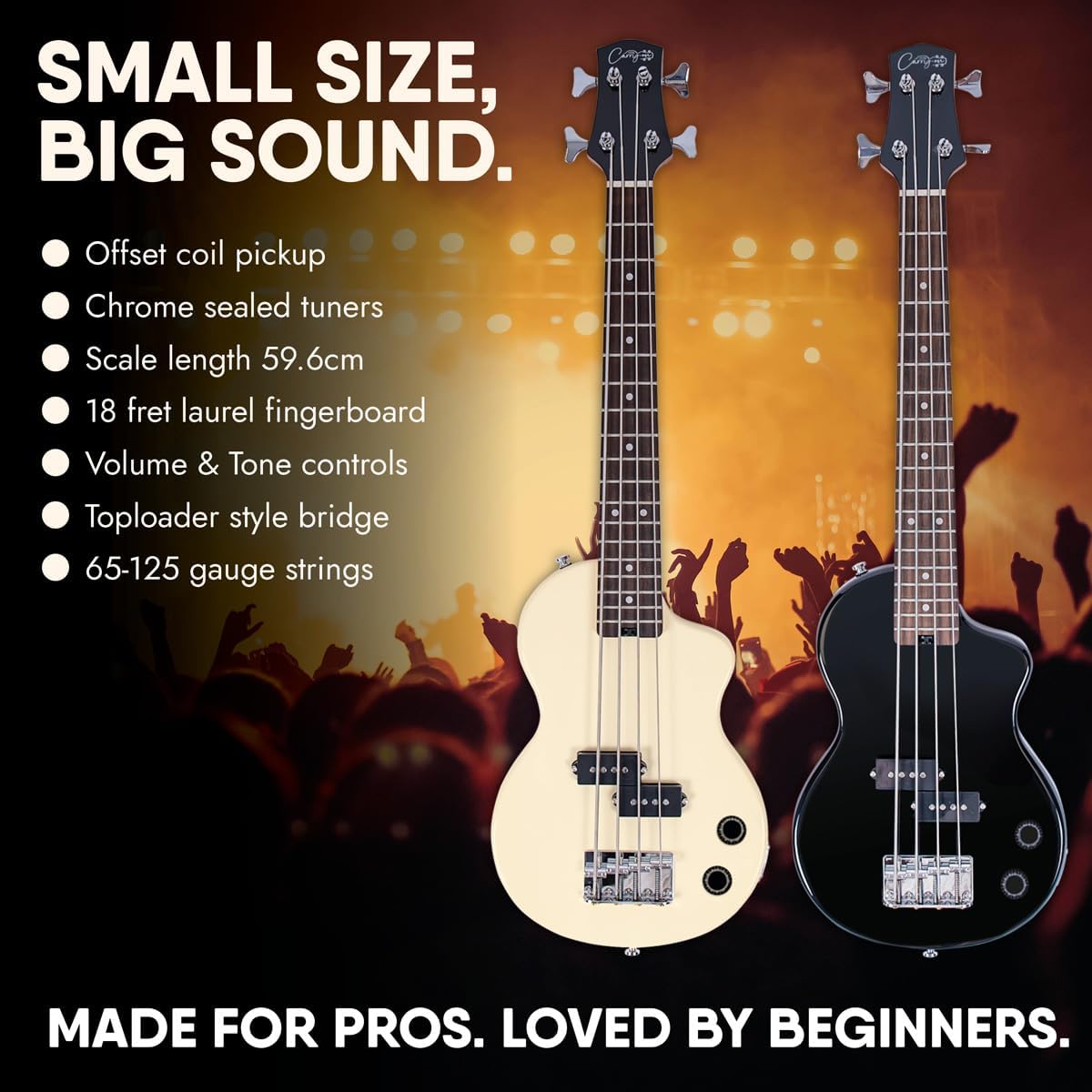 Carry-on By Blackstar Mini Elektrische Basgitaar Vintage Wit Perfect voor Kinderen en Volwassenen, Beginners en Reizen