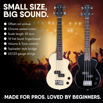 Carry-on By Blackstar Mini Elektrische Basgitaar Vintage Wit Perfect voor Kinderen en Volwassenen, Beginners en Reizen