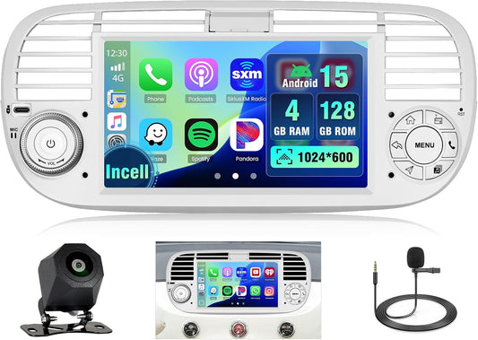 Hikity - Android autoradio met 7 inch scherm voor FIAT 500 2007-2015 autoradio met navigatie Bluetooth handsfree systeem touch display autoradio met WiFi/RDS/FM/USB/Spiegel/Canbus (wit)