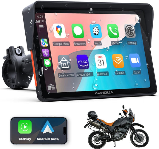 CarPlay draadloos scherm voor motorfiets, 7 inch waterdicht touchscreen, draagbaar CarPlay en Android Auto voor motorfiets, ondersteunt Bluetooth Trans, GPS-navigatie, Siri, handsfree - 722
