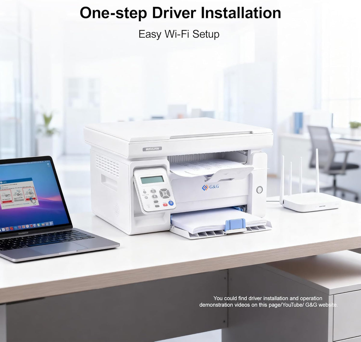G&G M2022NW Laser Printer, Multifunction Device with Printer, Scanner and Copier, Black and White, Wi-Fi (22-23 pm)