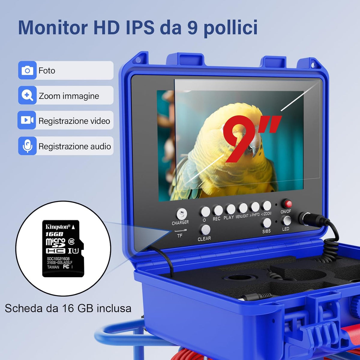 Inspectiecamera, buizen, 512 Hz, zelfnivellerende meter, 9 inch DVR-endoscoopcamera voor uitlaatbuis, Fognario, buisleiding, industriële endoscoop, IP68 waterdicht, 30 m