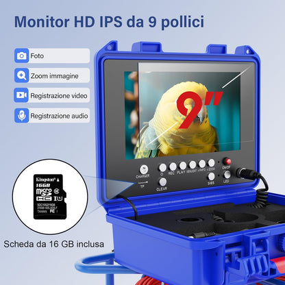 Inspectiecamera, buizen, 512 Hz, zelfnivellerende meter, 9 inch DVR-endoscoopcamera voor uitlaatbuis, Fognario, buisleiding, industriële endoscoop, IP68 waterdicht, 30 m