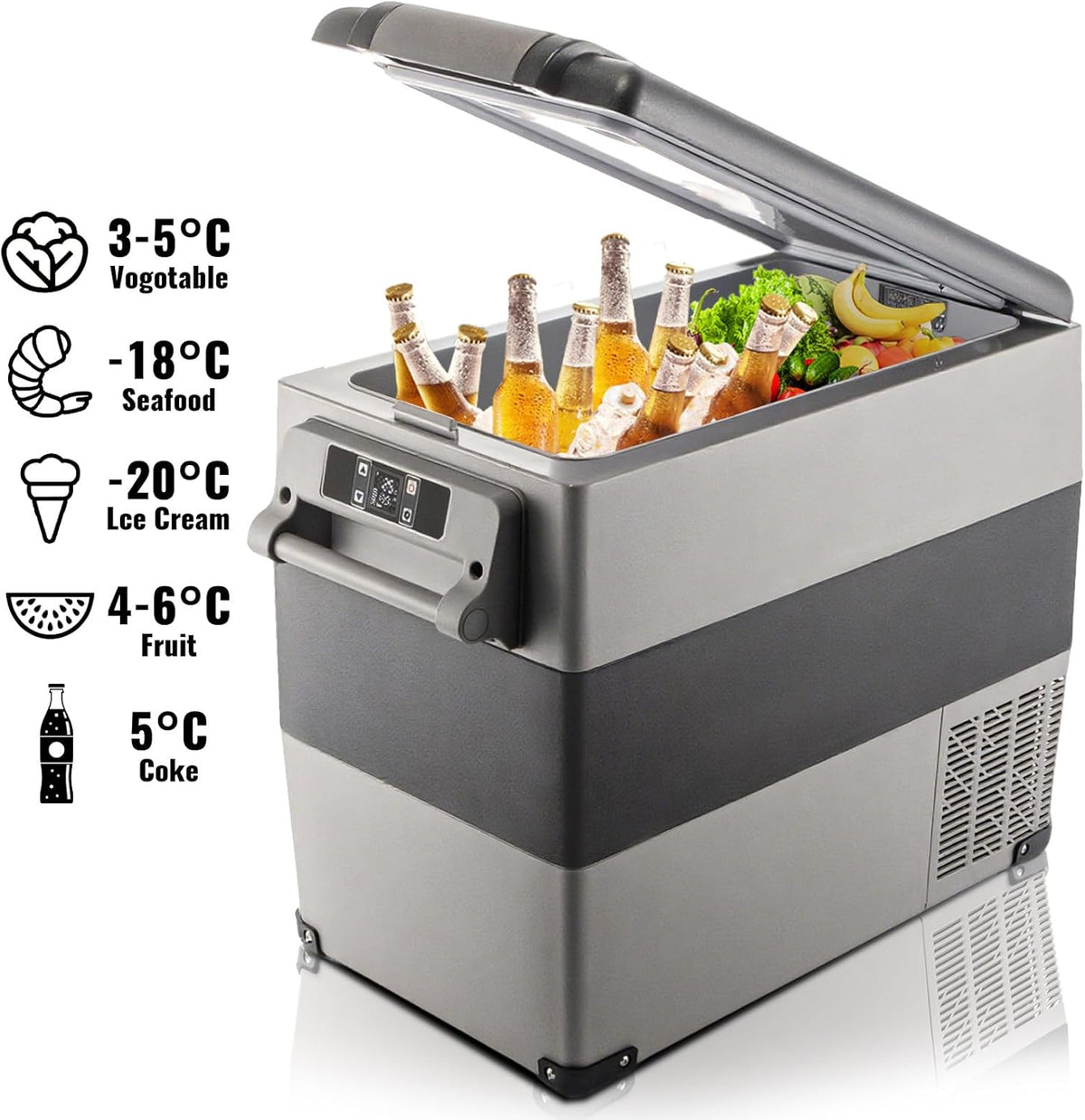 VEVOR Draagbare koelbox, 55 liter, autokoelkast, 220 V, mini-koelkast, elektrische vriezer, kleine vriezer voor auto, camping, vrachtwagen, boot
