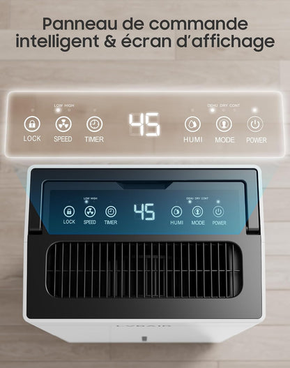 Luchtontvochtiger, 20 l/dag, krachtige elektrische ontvochtigingsapparaat, energiebesparend, draagbaar, 3 modi en slimme vochtregeling, elektrisch