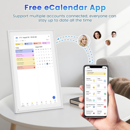 Digital Calendar, 15.6 Inch Smart Calendar & Chore Chart, 1920x1080 IPS Touchscreen Display for Family Schedule, Sync Schedules & Share Moments via App from Anywhere - Wall Mounted & Tabletop