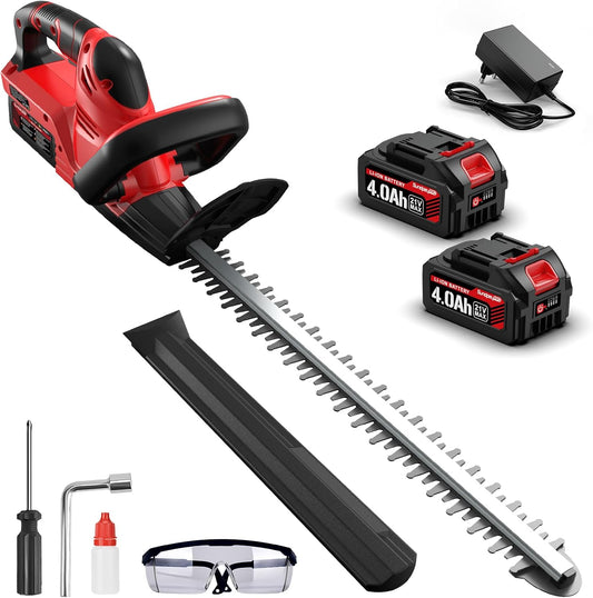 21 V borstelloze accu heggenschaar met 2 x 4,0 Ah accu's en oplader, borstelloze elektrische heggenschaar met 52 cm snijlengte