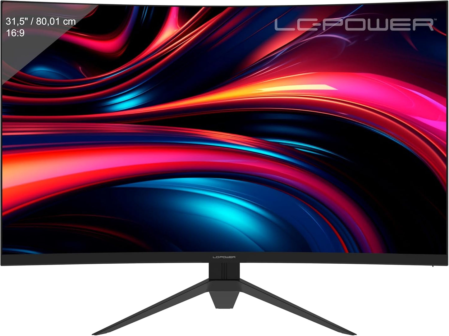 LC-POWER LC-M32QC 32 Zoll QHD Curved Monitor, 2560 x 1440, 180 Hz, 1 ms MPRT, AMD FreeSync, 3500:1, 1500R, 16:9, VA Panel, 122,1% sRGB, 93,6% DCI-P3, Schwarz