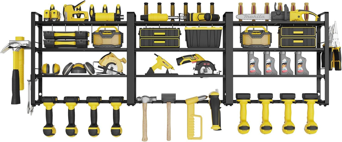 W-17 4-laags metalen heavy-duty garagegereedschap, werkplaatsschuur, organizer met 4 extra boorhouders (120 x 25 x 45 cm, 4 lagen)