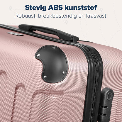 TRVLMORE Kofferset - 3 Delig - 38L Handbagage + 110L Ruimbagage - Lichtgewicht - Trolley - Reiskoffer Set - Roségoud