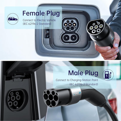 QIAO)) oplaadkabel type 2, Electric Car Type 2 to Type 2 IEC 62196 EV Charger Cable, Mode 3 EVs en PHEVs Fast Charging Cable with Carry Bag (11 kW, 10 M)