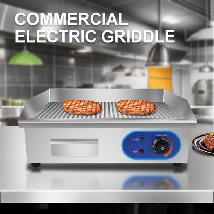 TAIMIKO Elektrische grillplaat, 3000 W, commercieel werkblad, gegroefde grillplaat, hete plaat, elektrische grill, tafelgrill, geribbeld oppervlak, barbecue, steaks, worstjes