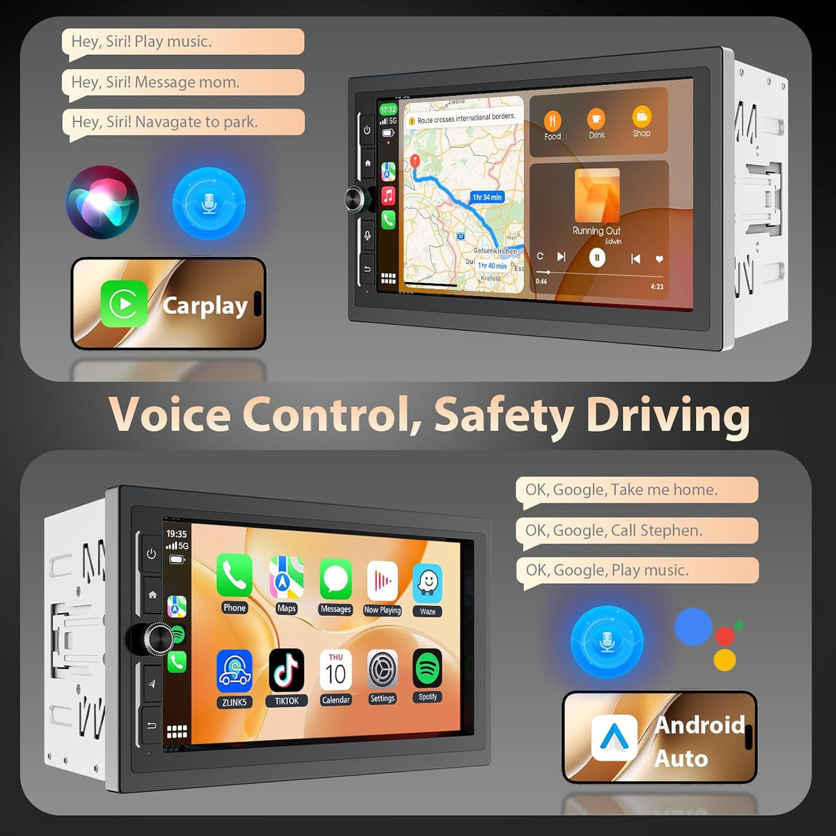 Autoradio – Auto Radio – 2 DIN Stereo – DAB+ Radio – Car Audio – 7 Inch IPS Touchscreen – Apple CarPlay & Android Auto
