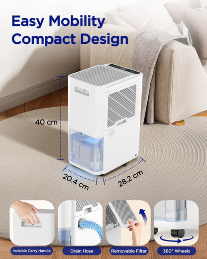 EasyAcc 18L/Dag Luchtontvochtiger met Compressor, Elektrische Ontvochtiger met 4 Modi voor Kledingdrogen, Vochtigheidssensor, 24Uur Timer voor Kelder, Opslagruimte, Wasruimte (35m²)